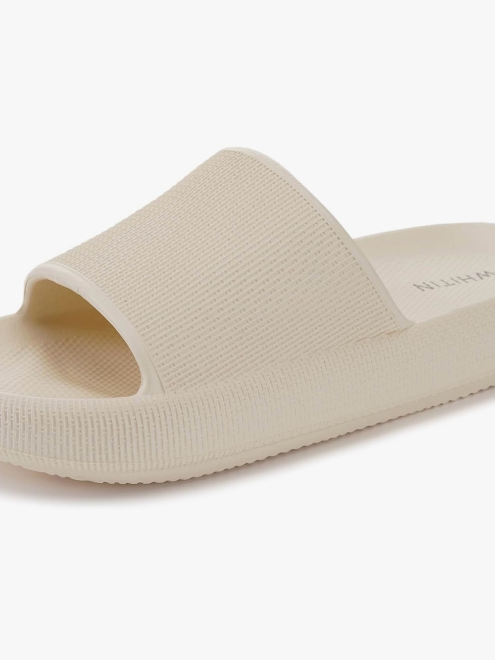 Cream Textured Slide Sandals for Women